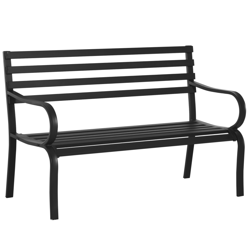 Outsunny Gartenbank 2-Sitzer Sitzbank Metall Schwarz 127 x 58 x 82 cm, elegante Gartenmöbel für Terrasse & Balkon Aosom.de – Bild 1 von 2