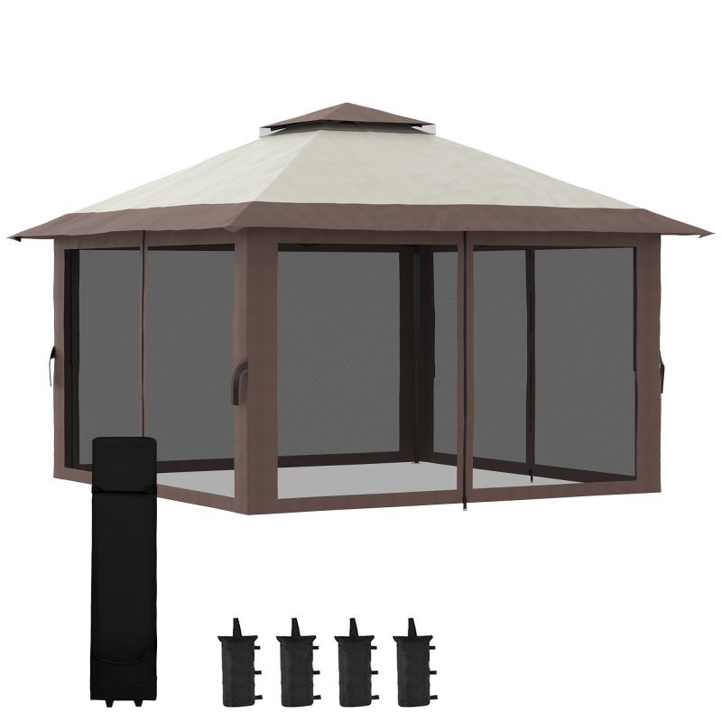 Outsunny Pavillon 4x4m Stabil Winterfest Pop-up Gartenpavillon mit Doppeldach, UV Schutz 50+ Partyzelt Gartenzelt mit 4 Seitenteilen Tasche Sandsäcke für Camping Garten Festival, Beige Aosom – Bild 1 von 2