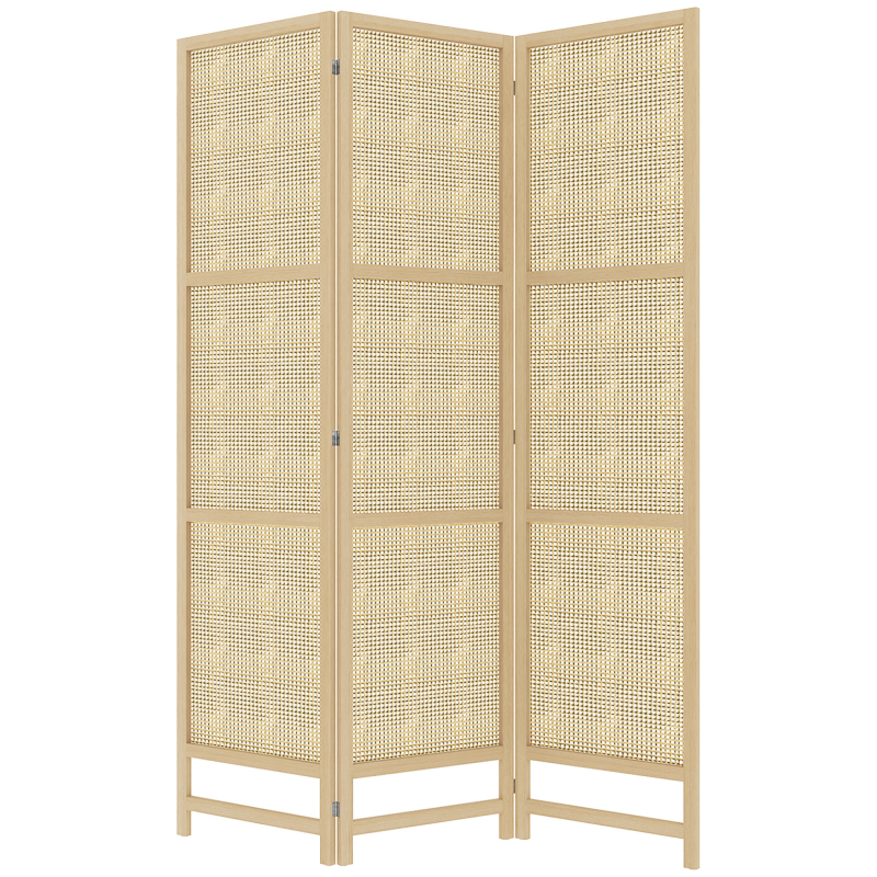 HOMCOM Paravent 3-teilig 135 x 180 cm Trennwand Raumteiler aus PP Rattan, Faltbar Raumtrenner Sichtschutz Stellwand für Wohnzimmer Natur Aosom – Bild 1 von 2