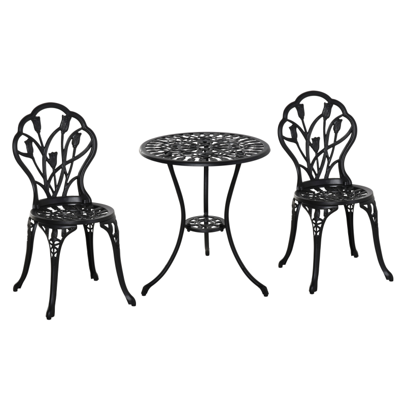Outsunny Bistroset gartentisch set wetterfest 2 Personen Tisch+2 Stühle mit Schirmloch für mehrere Orte Aluminium Schwarz für Garten Balkon Aosom.de – Bild 1 von 2