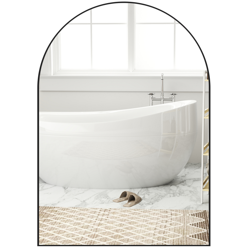 HOMCOM Badspiegel 50 x 70 cm Spiegel mit Splitterschutzfolie, Badezimmerspiegel mit Aluminium-Rahmen, Wandspiegel für Badezimmer, Schlafzimmer, Schwarz Aosom – Bild 1 von 2