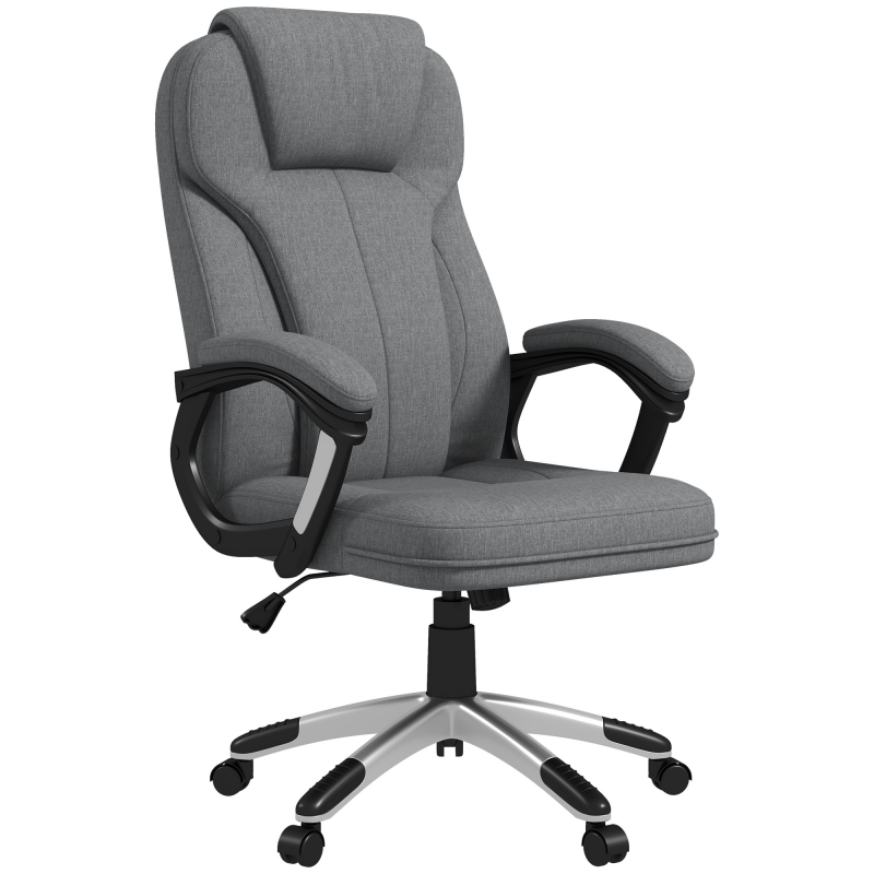 Vinsetto Bürostuhl Ergonomischer Computerstuhl mit Wippfunktion höhenverstellbar Kopfstütze Armlehnen Grau Leinenoptik 66x75x110-120cm für komfortables Arbeiten Aosom.de – Bild 1 von 2