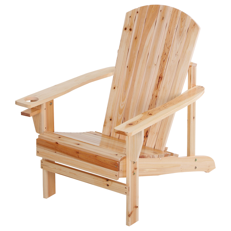 Outsunny Adirondack Gartenstuhl mit Becherhalter, Massivholz, Gartenliege für Balkon & Terrasse, 72,5 x 97 x 93 cm, natur Aosom.de – Bild 1 von 2