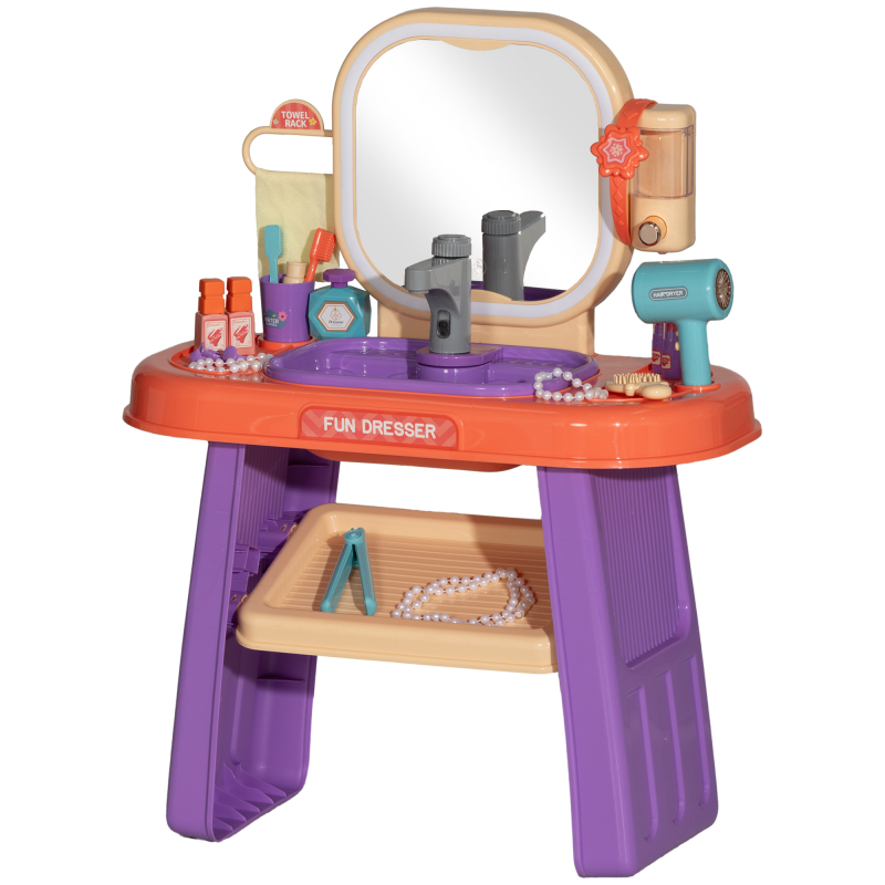 AIYAPLAY Schminktisch Kinder Frisiertisch mit Spiegel, LED Licht, Musik, Kosmetiktisch mit Wasserhahn, Zubehör für 3-6 Jahre Kinder, Violett Aosom – Bild 1 von 2