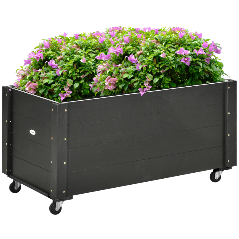 Outsunny Hochbeet mit Rollen Blumenkasten Pflanzkasten Kräuterbeet aus Massivholz Schwarz 89 x 48 x 47 cm für Garten Terrasse Balkon Aosom.de – Bild 1 von 2