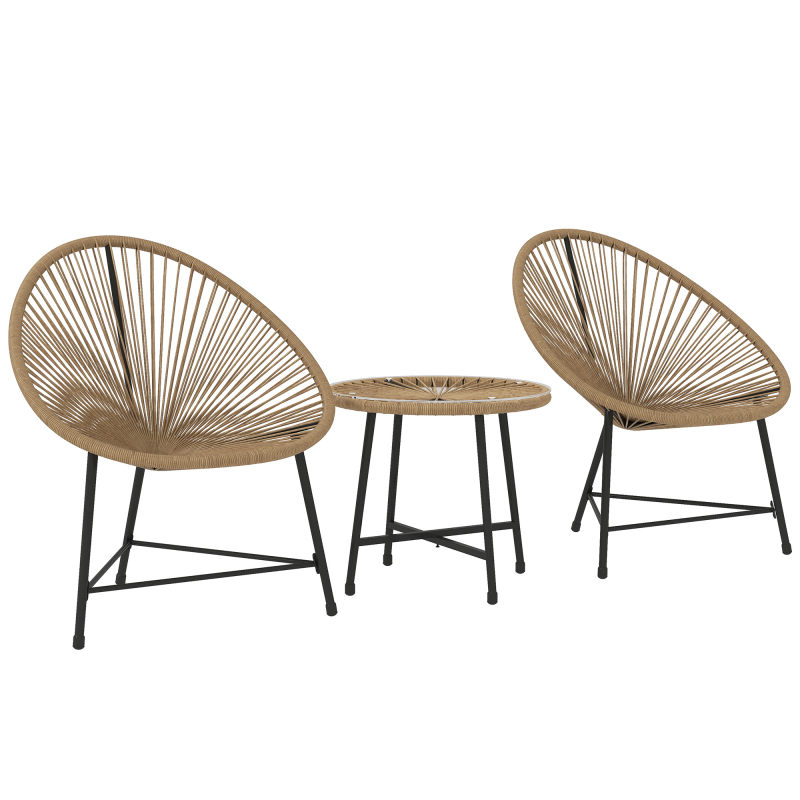 Outsunny Polyrattan Gartenmöbel Set, Outdoor Lounge Balkonmöbel für 2 Personen, 3-teilig Sitzgruppe mit 2 Stühle, Tisch, wetterfest Gartenlounge für Garten, Terrasse Balkon, Naturholz Aosom – Bild 1 von 2