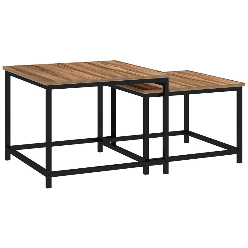 HOMCOM Couchtisch 2er-Set Beistelltisch im Industriedesign Wohnzimmertisch mit Holzoptik und Stahl in Natur Aosom.de – Bild 1 von 2