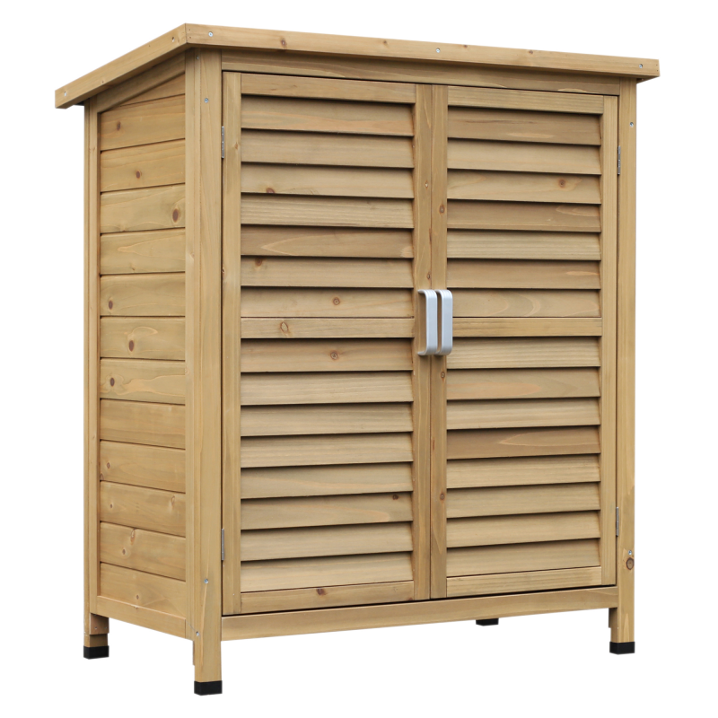 Outsunny Gartenschrank Holz Gerätehaus mit Pultdach und Lamellentüren, 87x46,5x96,5cm, mit Bitumenpappe, naturfarben für Garten & Terrasse Aosom.de – Bild 1 von 2