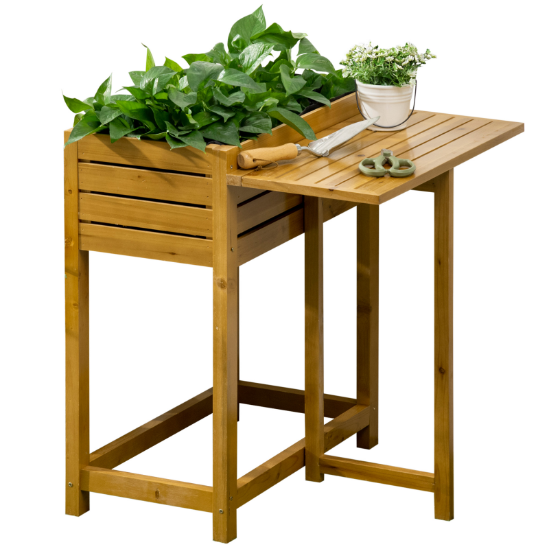 Outsunny Hochbeet Blumenkasten 64 x 80 x 30 cm mit klappbarer Tischplatte und Innenverkleidung aus Holz, Kräuterbeet in Braun Aosom.de – Bild 1 von 2