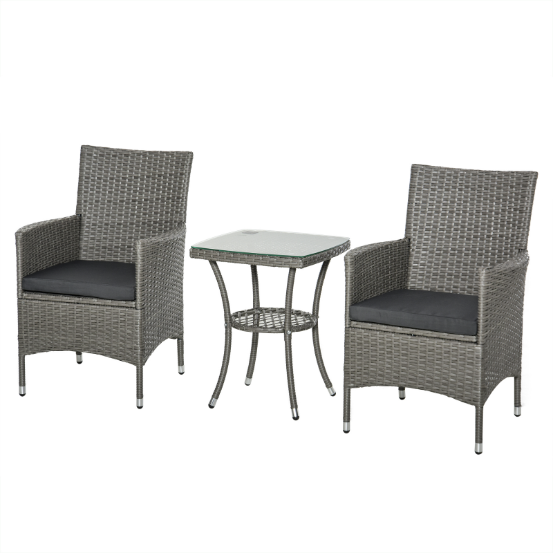 Outsunny Rattan Gartenmöbel Set, mit Beistelltisch, Bistroset, 3-tlg. Balkonmöbel Set, Rattan Gartenset, Sitzgarnitur, 60x58,5x89,5 cm Aosom – Bild 1 von 2