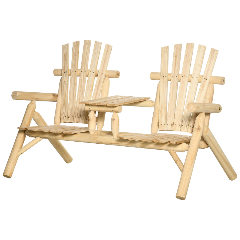Outsunny Gartenbank mit Tisch, Gartenmöbel, Sitzbank, 2 Stühle, Massivholz, Natur, 157 x 88 x 103 cm Aosom – Bild 1 von 2