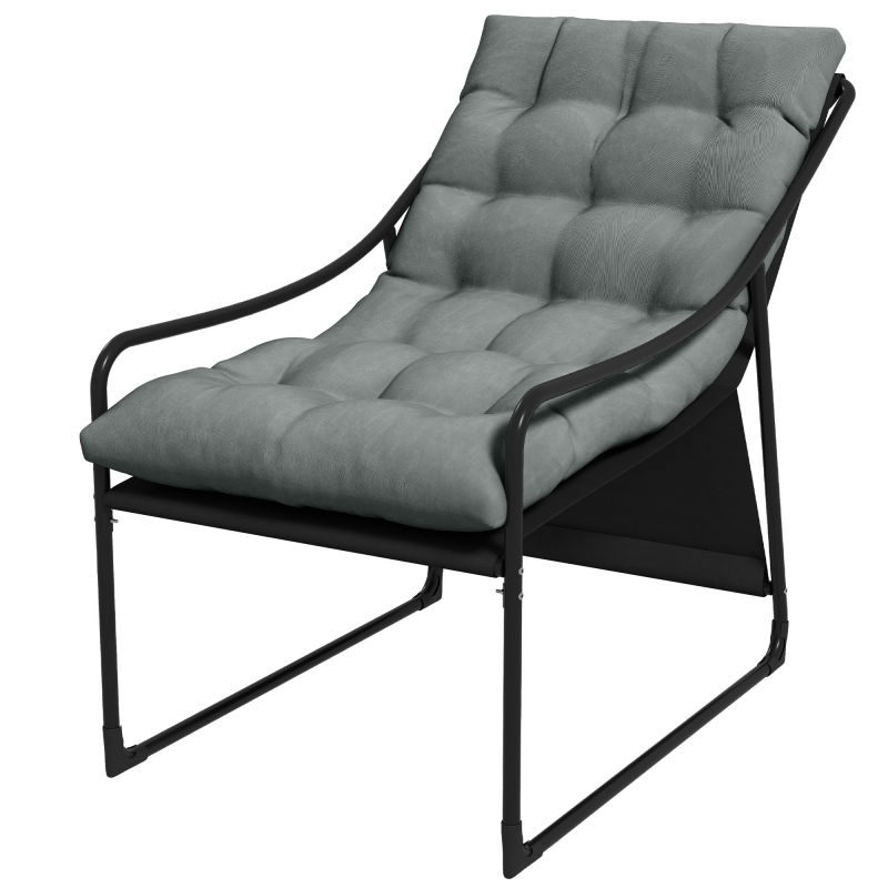 Outsunny Gartensessel Gartenstuhl mit dickem Sitzkissen, Loungesessel mit Armlehne bis 120 kg belastbar, für Garten und Balkon, Grau Aosom.de – Bild 1 von 2