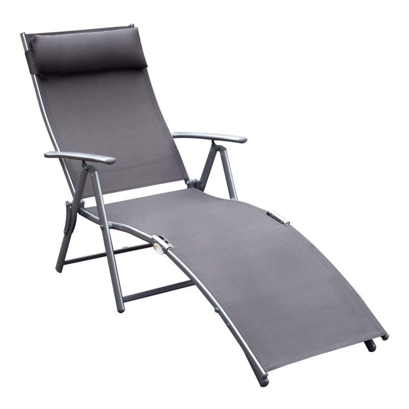 Outsunny Gartenliege Liegestuhl klappbar verstellbar mit Kissen, Sonnenliege Grau, Metall & Stoff 137 x 63,5 x 100,5 cm für Garten & Terrasse Aosom.de – Bild 1 von 2