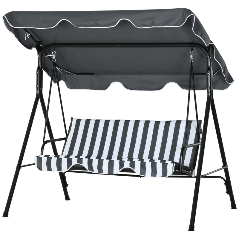 Outsuuny Hollywoodschaukel mit Sitzpolster, 3-Sitzer Gartenschaukel mit verstellbarem Sonnendach, Schaukelbank belast bis 240 kg, für Garten, Terrasse, 172 x 110 x 153 cm, Grau+Weiß Aosom – Bild 1 von 2