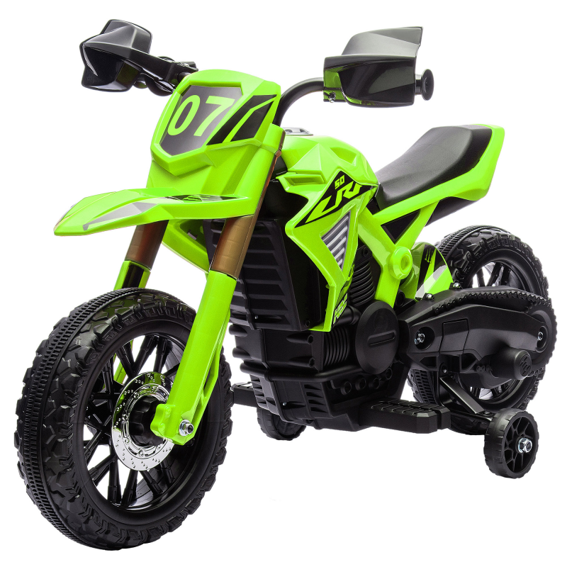AIYAPLAY Kinder Elektro-Motorrad, 6V Kindermotorrad mit Stützrädern, Kinderfahrzeug mit Hupe und Startgeräusch, 3 km/h, für 3-8 Jahre Kinder, max. 30 kg, Grün Aosom – Bild 1 von 2