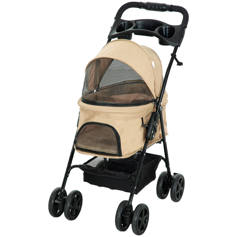 PawHut Hundewagen Hundebuggy Klappfunktion Pet Stroller für kleine Hunde Katzen Haustierwagen Oxford Khaki 67x45x96cm Aosom.de – Bild 1 von 2