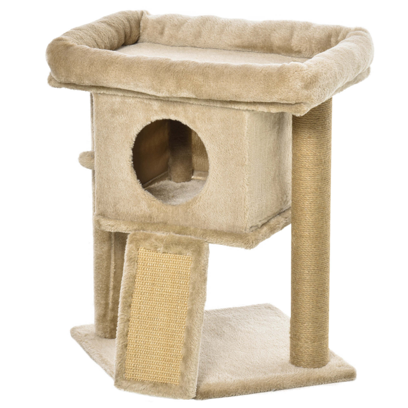 PawHut Kratzbaum katze 2 Ebenen mit Katzenhöhle und Spielball, Jute-Kratzmatte, Liegeplattform, Kaffee, 40 x 40 x 57cm Aosom – Bild 1 von 2