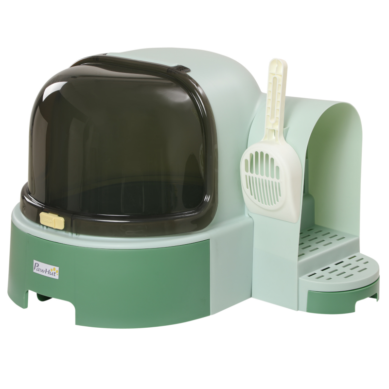 PawHut Katzenhaus Katzentoilette mit 2 herausziehbaren Bodenwannen, Haube & Schaufel für große Katzen, grün 52x60x42cm Aosom.de – Bild 1 von 2