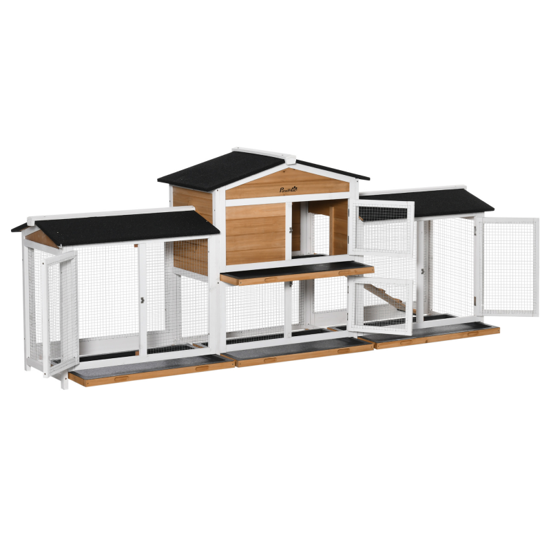 PawHut Kleintierstall 230 x 53 x 93,5 cm, mit Auslauf, Rampe, Asphaltdach, Kleintierkäfig, winterfest, Tannenholz Aosom – Bild 1 von 2