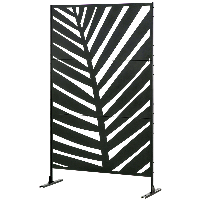 Outsunny Balkon Sichtschutz Raumtrenner Bananenblattmuster 122x198cm Stahl Schwarz für Garten Terrasse & Balkon Aosom.de – Bild 1 von 2