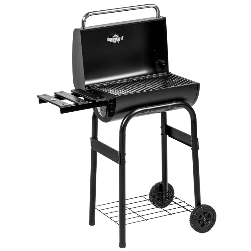 Outsunny Holzkohlegrill Grillwagen mit Deckel, Ablagen, Rädern, Thermometer, Schornstein, Edelstahl Schwarz für BBQ & Grillpartys Aosom.de – Bild 1 von 2