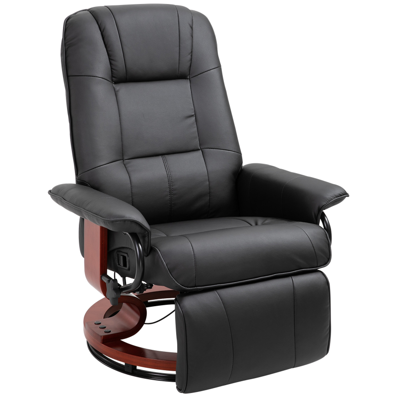 HOMCOM Relaxsessel Fernsehsessel Liegesessel mit Fußstütze aus Kunstleder 360° Drehstuhl Holzfuß Schwarz 145° neigbar 78 x 87 x 100 cm Aosom – Bild 1 von 2
