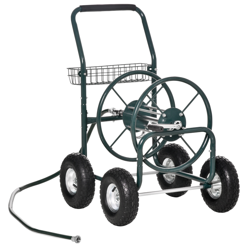 Outsunny Schlauchwagen für Gartenschlauch max. 70 m (Ø15 mm Schlauch) mit Aufbewahrungskorb Stahl Nylon 83 x 60 x 92,5 cm Aosom – Bild 1 von 2