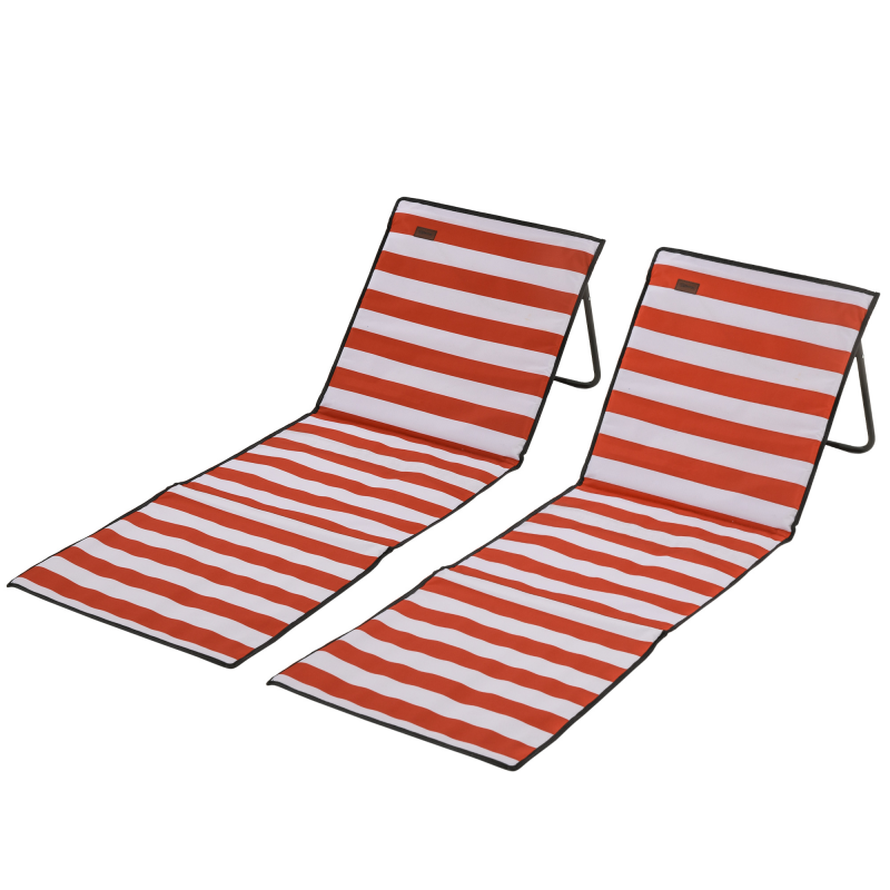 Outsunny 2er-Set Strandmatte faltbar & verstellbar, Sonnenliege mit Tragetasche, rot, 142x51x40cm, ideal für Strand & Camping Aosom.de – Bild 1 von 2