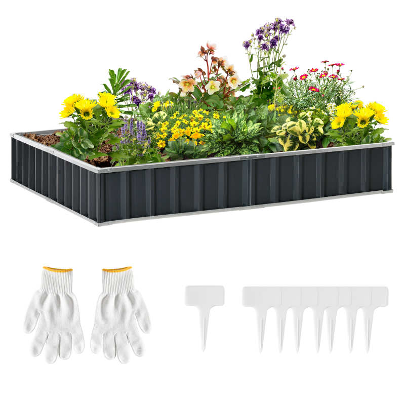 Outsunny DIY Stahl Hochbeet Gartenbeet T-Form mit Pflanzenschildern & Handschuhen, Dunkelgrau für einfaches Gärtnern Aosom.de – Bild 1 von 2