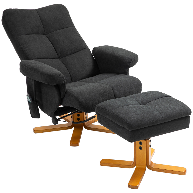 HOMCOM Relaxsessel mit Fußhocker, Stauraum, Elektrischer Massagesessel mit Liegefunktion, Drehbarer Fernsehsessel mit Seitentasche, Fernbedienung, Holzrahmen, Polyester, Schwarz Aosom – Bild 1 von 2