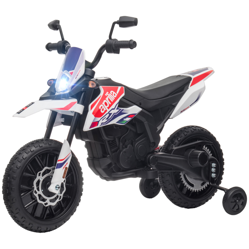 AIYAPLAY Kinder Elektro-Motorrad, 12V Kindermotorrad mit Musik, 6 km/h Kinderfahrzeug mit abnehmbar Trainingsrädern, 12 Zoll Kunststoffreifen, für 3-8 Jahre Kinder, max. 30 kg, Weiß Aosom – Bild 1 von 2