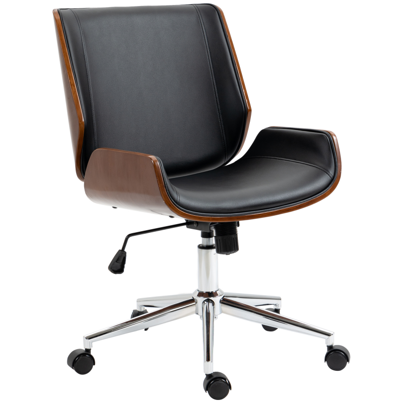 Vinsetto Bürostuhl Retro, höhenverstellbarer Schreibtischstuhl holz, Drehlstuhl mit Kippfunktion, Schwarz Aosom – Bild 1 von 2