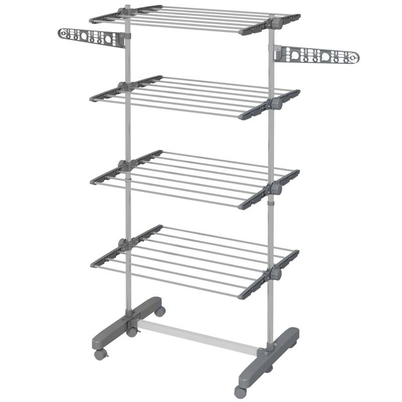 HOMCOM Wäscheständer mit Rollen Wäschetrockner Turm, Standtrockner mit Klappbarem Flügel, Wäscheturm für Indoor, Outdoor, Stahl Aosom – Bild 1 von 2
