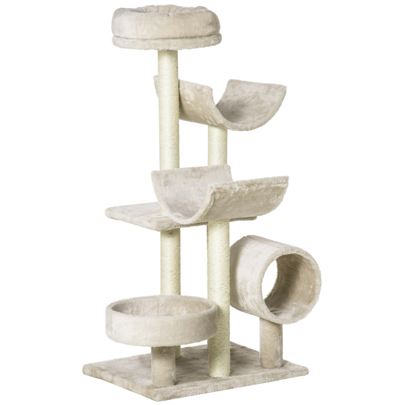PawHut Katzenkratzbaum Kletterbaum mit Spielzeug & Tunnel Beige 50x40x105 cm für Katzenliebhaber & Spielspaß Aosom.de – Bild 1 von 2
