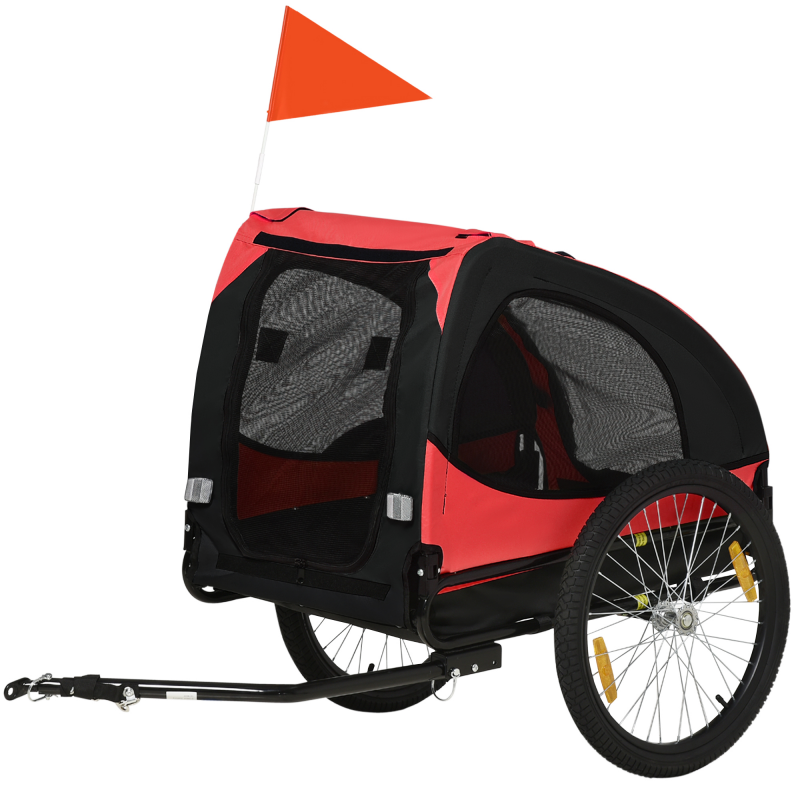 PawHut Hundeanhänger, klappbarer Fahrradanhänger für Hunde, Hundebuggy mit Reflektoren, Schnellspanner, Hundefahrradanhänger, wasserbeständig, Oxfordstoff, Stahl, Rot, 140 x 71 x 83 cm Aosom – Bild 1 von 2