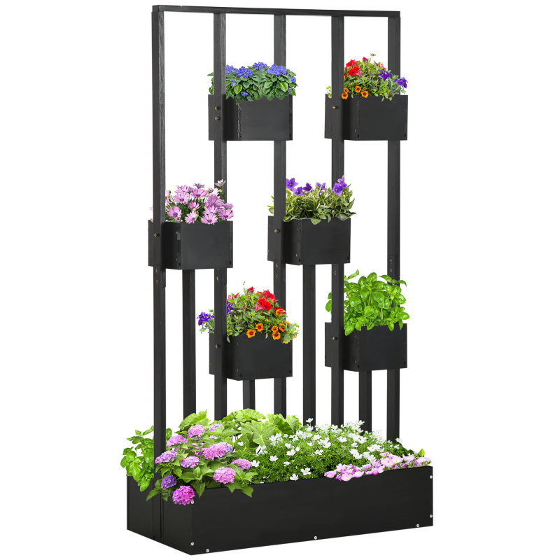 Outsunny Hochbeet Blumenkasten mit Rankhilfe, modulares Design für Terrasse, Pflanzkasten aus massivem Holz, Schwarz 90x45x170 cm Aosom.de – Bild 1 von 2
