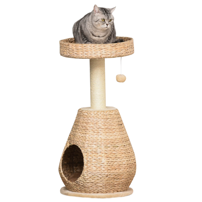 PawHut Kratzbaum Katzenbaum mit Katzenhöhle 82,5H cm, Sisal & Ballspielzeug für kleine Katzen, stabil & farbenfroh in Gelb Aosom.de – Bild 1 von 2