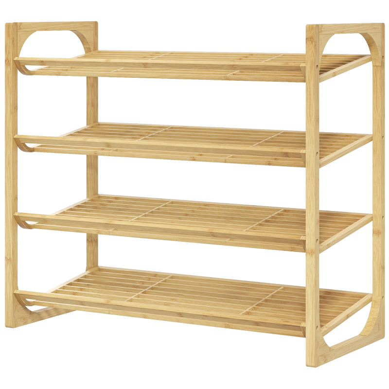 HOMCOM Schuhregal Schuhständer aus Bambus 4 Ebenen für bis zu 12 Paar Schuhe mit Griff für Eingang Schlafzimmer 76 x 33 x 67 cm Natur Aosom.de – Bild 1 von 2