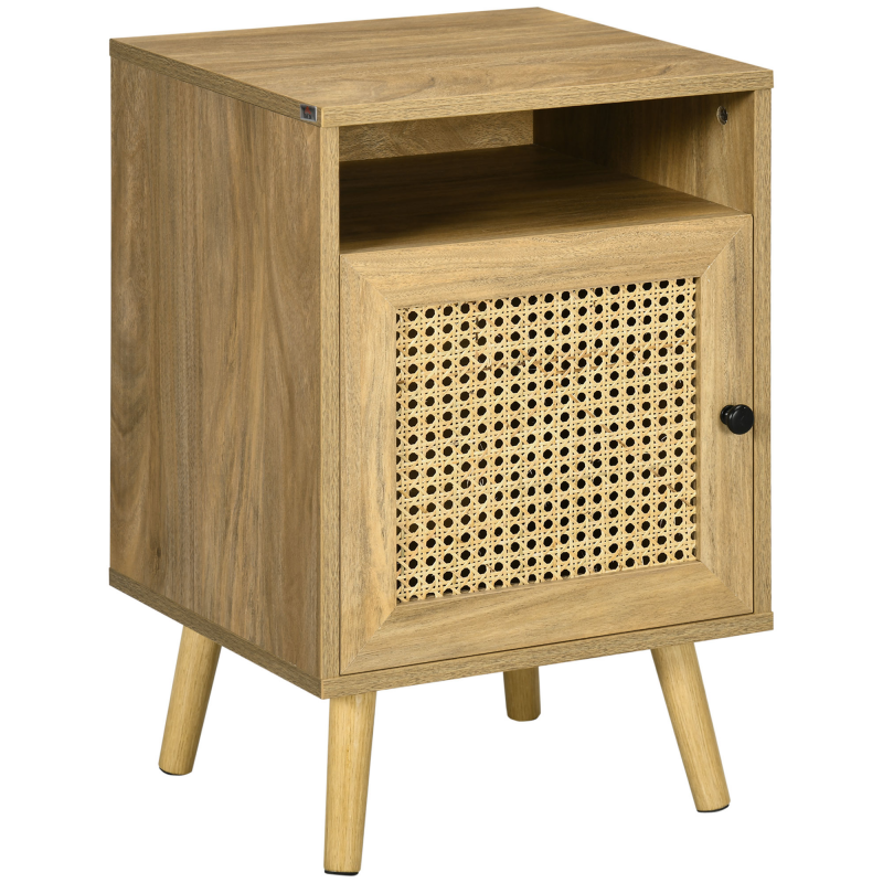 HOMCOM Nachtschrank Nachttisch mit Schrank, Beistelltisch mit Ablagefach, Nachtkommode Nachtkästchen mit Rattenoptik für Schlafzimmer, Wohnzimmer, 39 x 35 x 60 cm, Natur Aosom – Bild 1 von 2