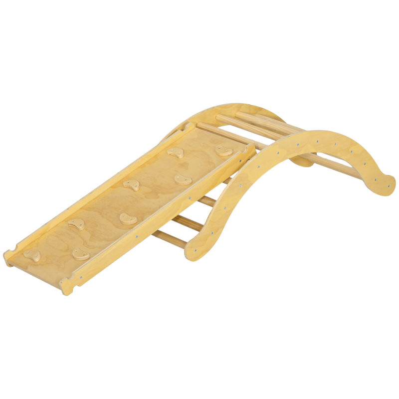 AIYAPLAY 4 in 1 Klettergerüst Set mit Rutsche, Kletterdreieck zum Rutschen und Klettern, Kletterspielzeug aus Holz, für Kinder 1,5-4 Jahre, Indoor, Naturholz Aosom – Bild 1 von 2