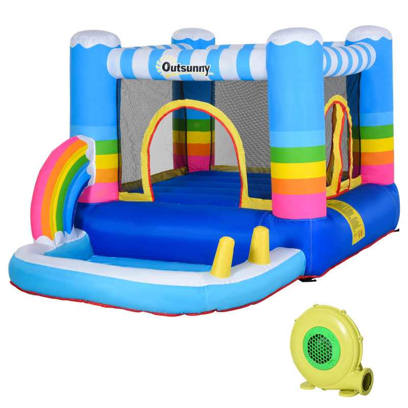 Outsunny Hüpfburg mit Rutsche und Gebläse, aufblasbare Wasserrutsche für 3 Kinder, Garten Springburg für 3-8 Jahre, mehrfarbig Aosom.de – Bild 1 von 2