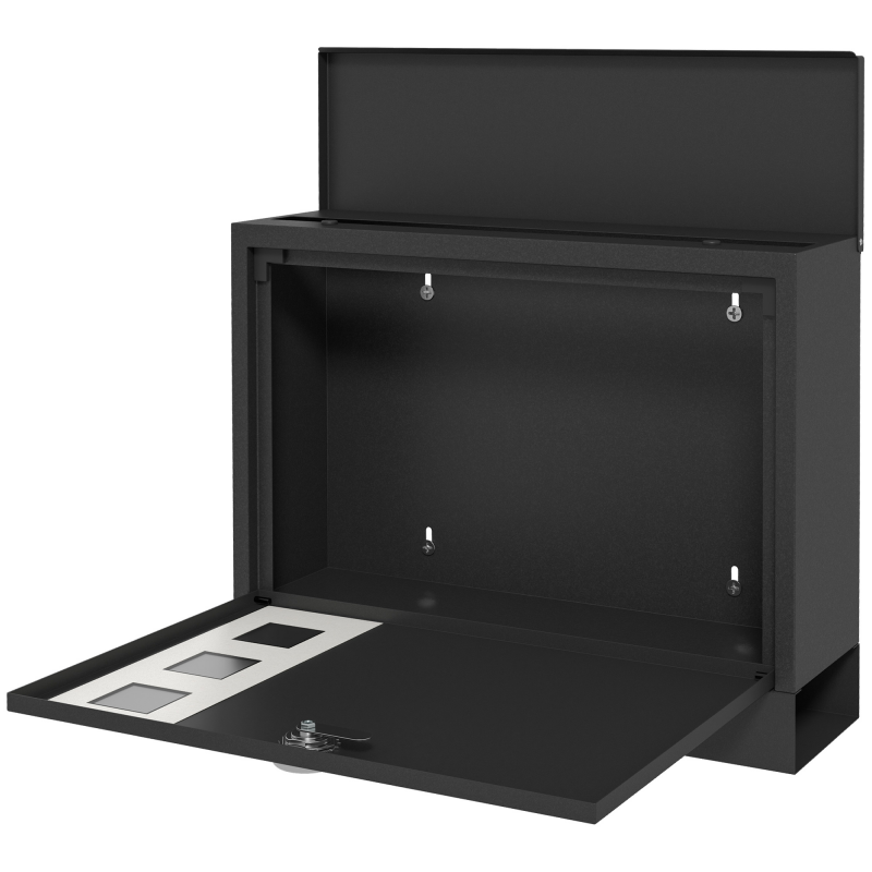 HOMCOM Postkasten Schwarz mit Zeitungsfach, Metall mit Sichtfenster, wasserabweisend, 2 Schlüssel, 36,5x11,5x29cm Aosom.de – Bild 1 von 2