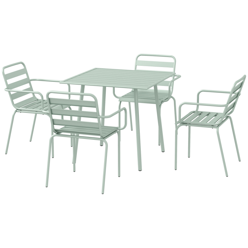 Outsunny 5 tlg Sitzgruppe Gartenmöbel Set mit 1 Esstisch und 4 stapelbaren Stühlen, Gartengarnitur aus Stahl in Grün Aosom.de – Bild 1 von 2