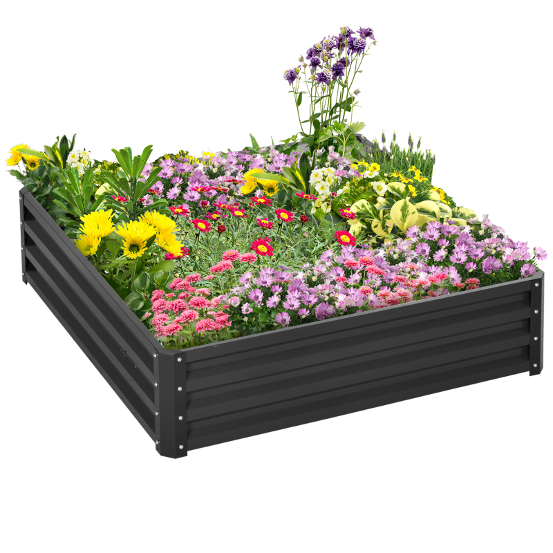 Outsunny Hochbeet aus Stahl Blumenkasten 120x120x30cm für Garten Terrasse Balkon Grau, Pflanzkasten Gemüsebeet Aosom.de – Bild 1 von 2