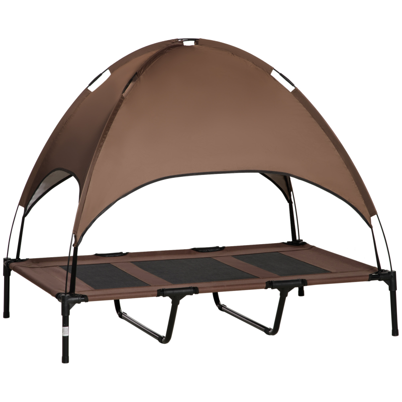 PawHut Haustierbett mit Baldachin, erhöhtes Hundebett outdoor, atmungsaktiv, Taftstoff, Kaffee, 122x92x108 cm, ideal für Hunde Aosom.de – Bild 1 von 2