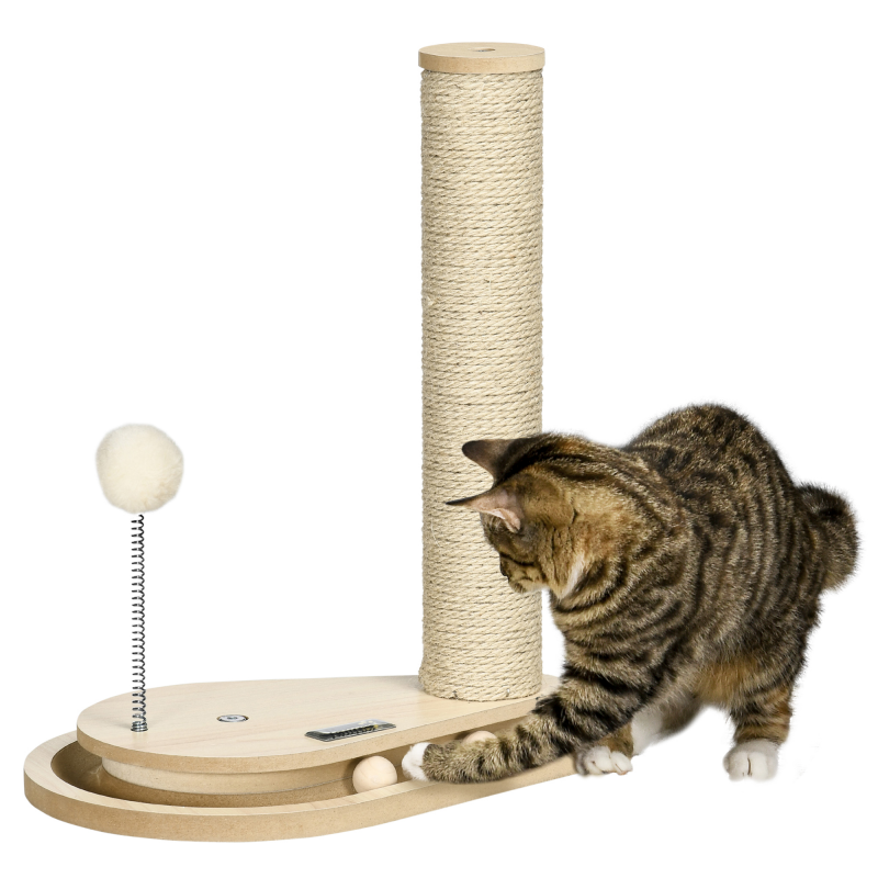 PawHut Kratzbaum für Katze mit Holzkugel-Spielzeug, kleiner Kratzbaum mit Sisalpfosten, 35x23x40 cm, Naturfarbe Aosom.de – Bild 1 von 2