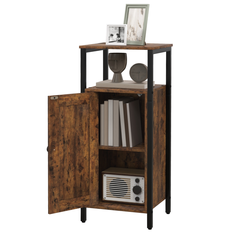 HOMCOM Beistelltisch, Couchtisch im industriell Design, Kaffeetisch mit verstellbar Regal, für Wohnzimmer, Schlafzimmer, 34 x 30 x 80 cm, Rustikales Braun Aosom – Bild 1 von 2