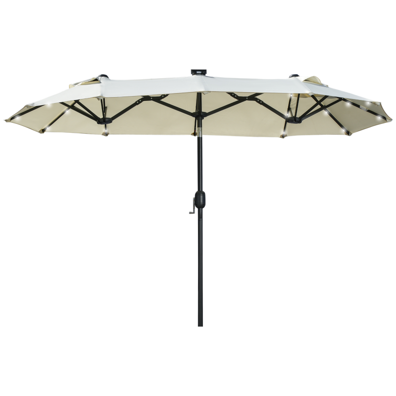 Outsunny Sonnenschirm 295 x 219cm Doppelsonnenschirm mit LED, verstellbarem Neigungswinkel, Gartenschirm für Terrasse & Pool, Polyester & Stahl, Beige Aosom.de – Bild 1 von 2