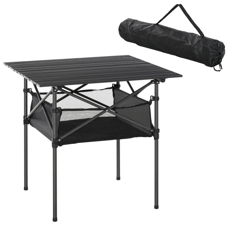 Outsunny Campingtisch Faltbarer Klapptisch aus Aluminium, leicht, tragbar mit Netztasche, Schwarz, 70x70x69cm Aosom – Bild 1 von 2