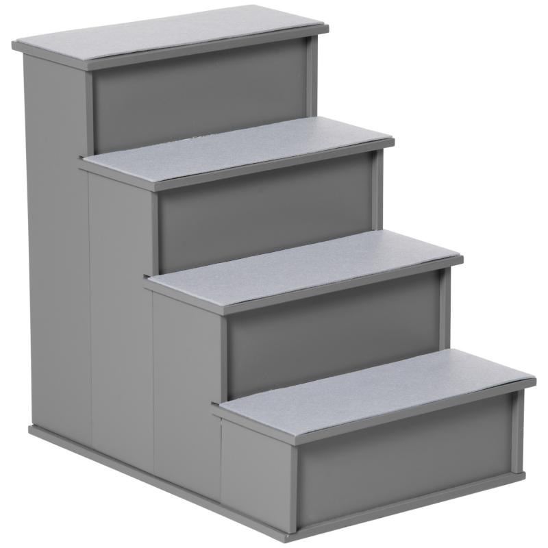 PawHut Haustiertreppe 4-stufige Hundetreppe Katzentreppe Einstiegshilfe mit rutschfester Matte Haustierleiter für Auto Bett Sofa Grau 40 x 59 x 54,2 cm Aosom – Bild 1 von 2